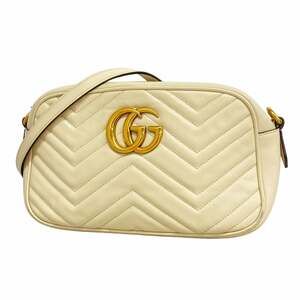 Gucci GG Marmont Shoulder Bag 447632 Leather White Women's